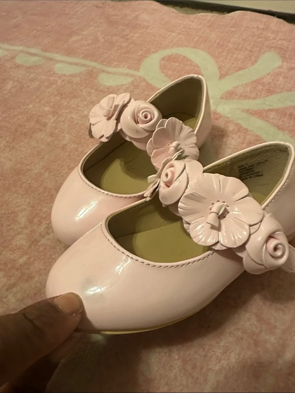 Janie and Jack Pale Pink Floral Strap Mary Jane Shoes